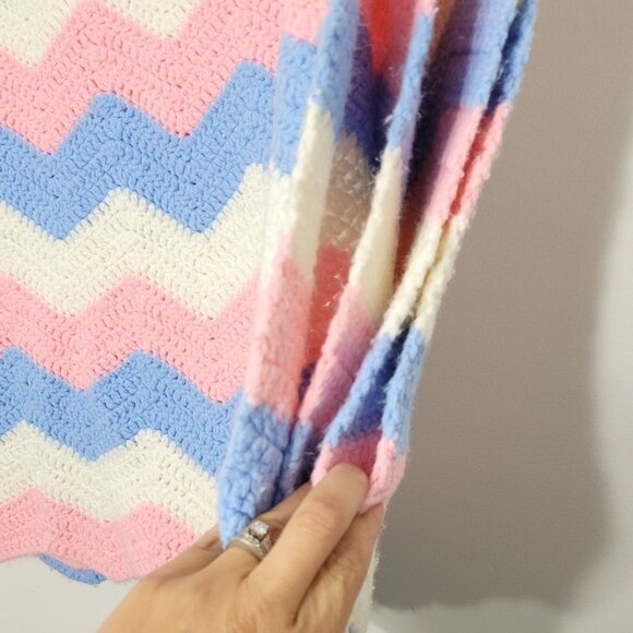 Handmade Afghan Crochet Chevron Stitch Baby Blanket Pink Blue Gift Newborn Knit - Picture 2 of 7